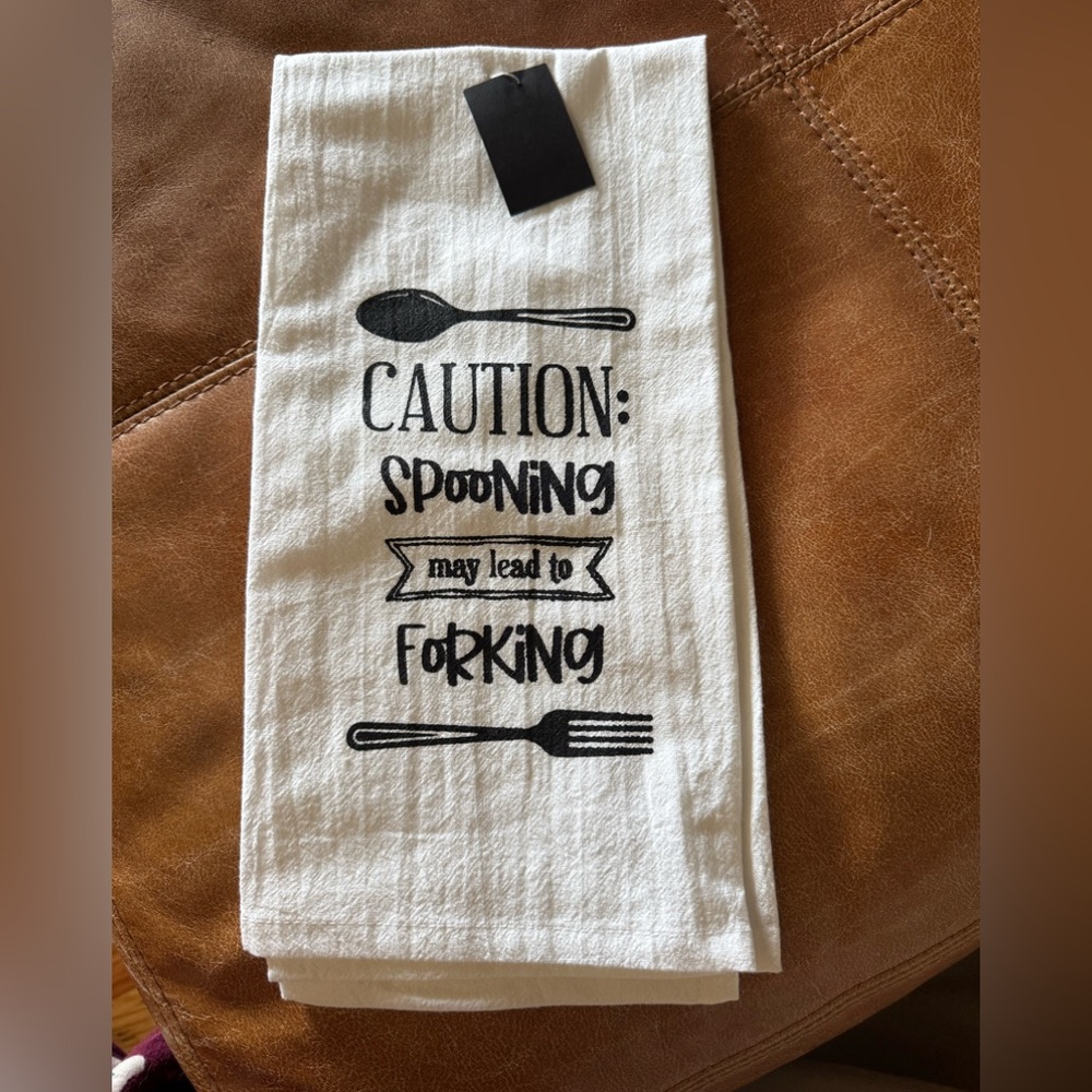 New Spooning Leads to Forking Dish Towel White Black